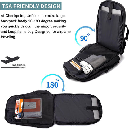 Extra Large Travel Laptop Backpack 50L,Lunch Backpack Business Work Backpack for Men Women with USB Charging Port,Water Resistant TSA Friendly Big 17.3 Inch Computer Bag College School Bookbags Black