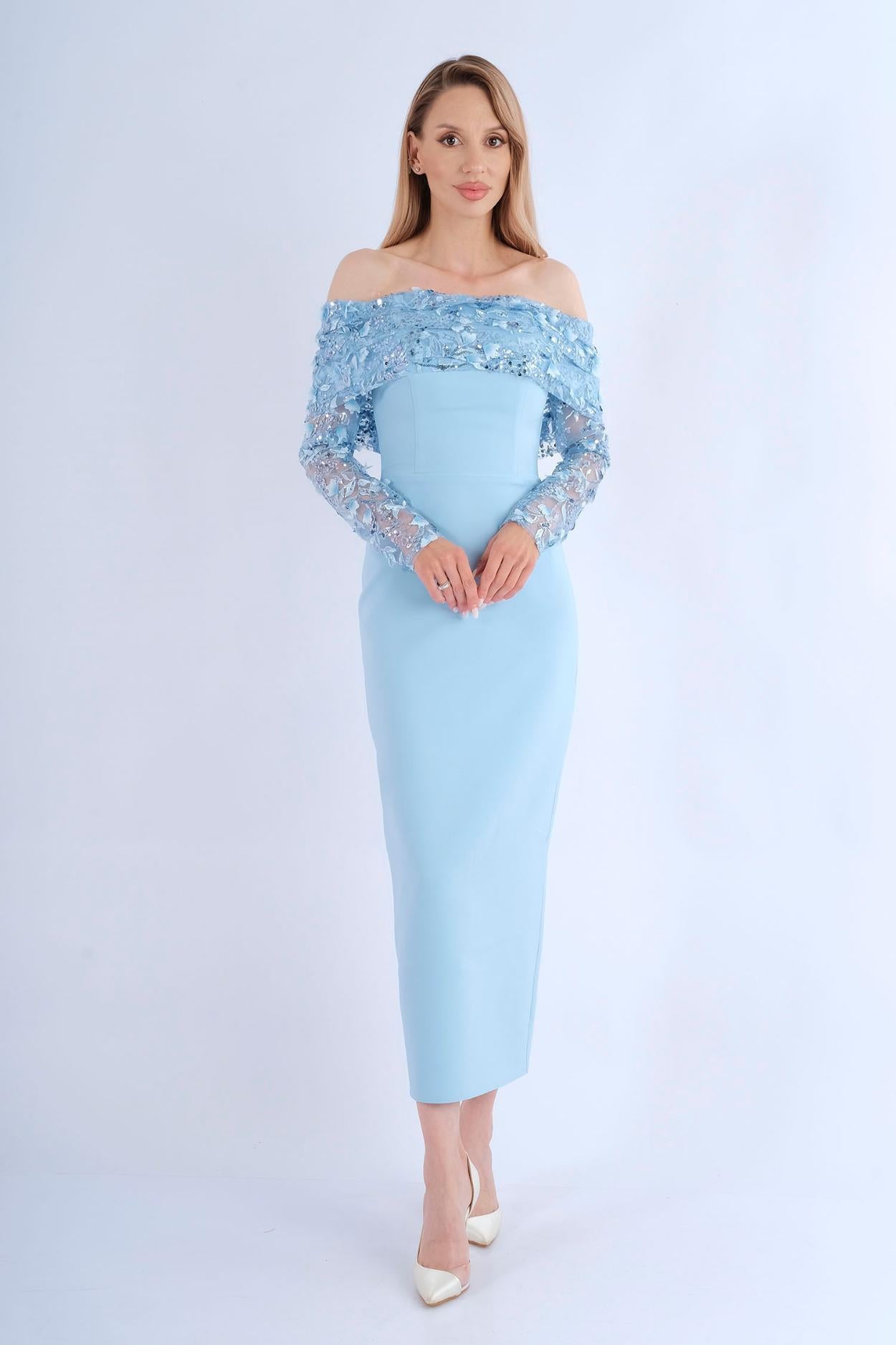 Robe midi bicolore rose crème ceinturée - vue avant