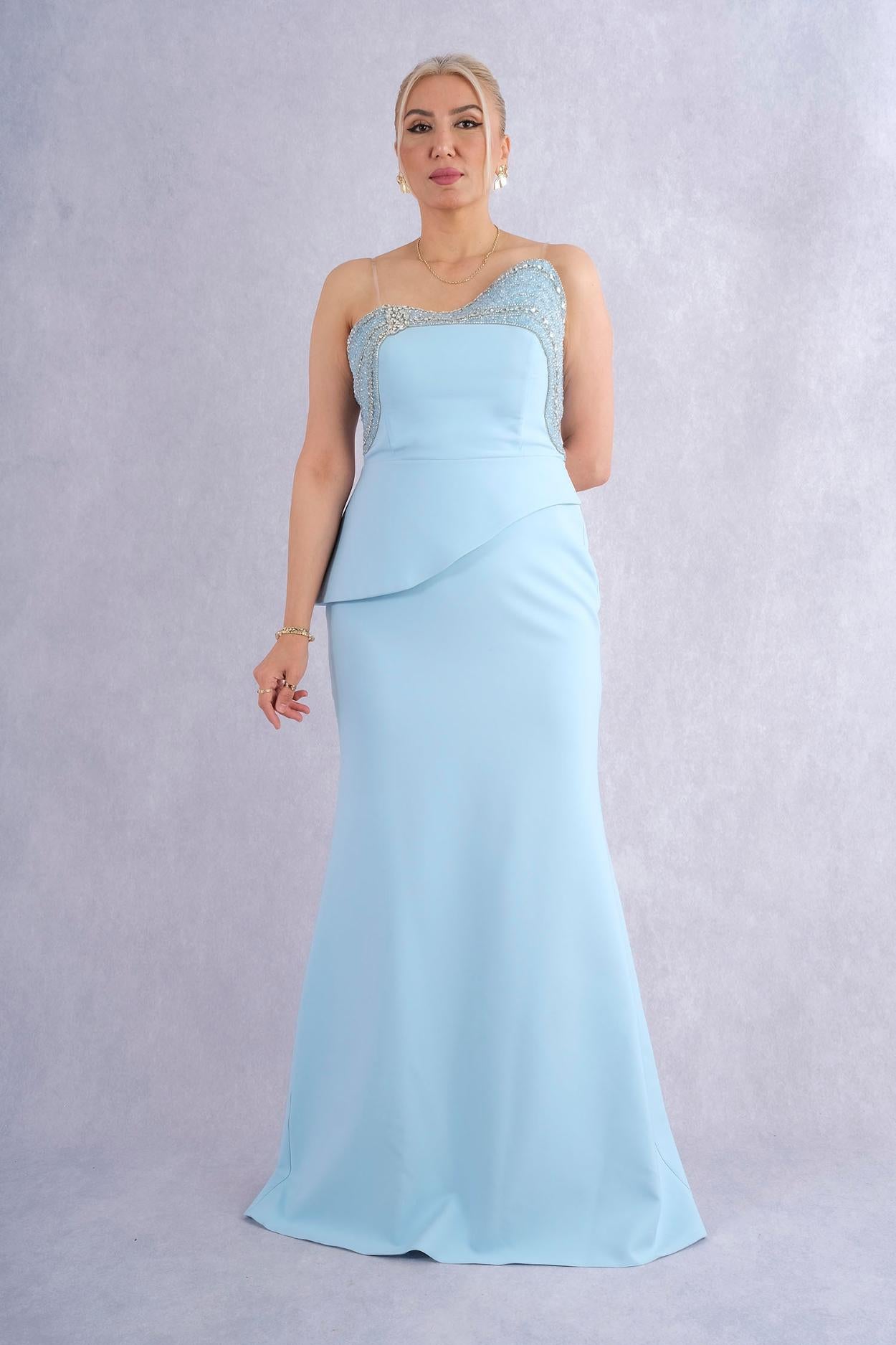 Robe longue one-shoulder tissu métallisé - vue face