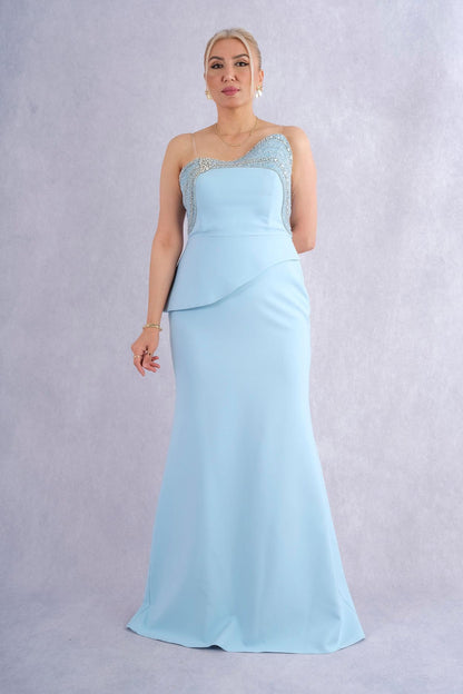 Robe longue one-shoulder tissu métallisé - vue face