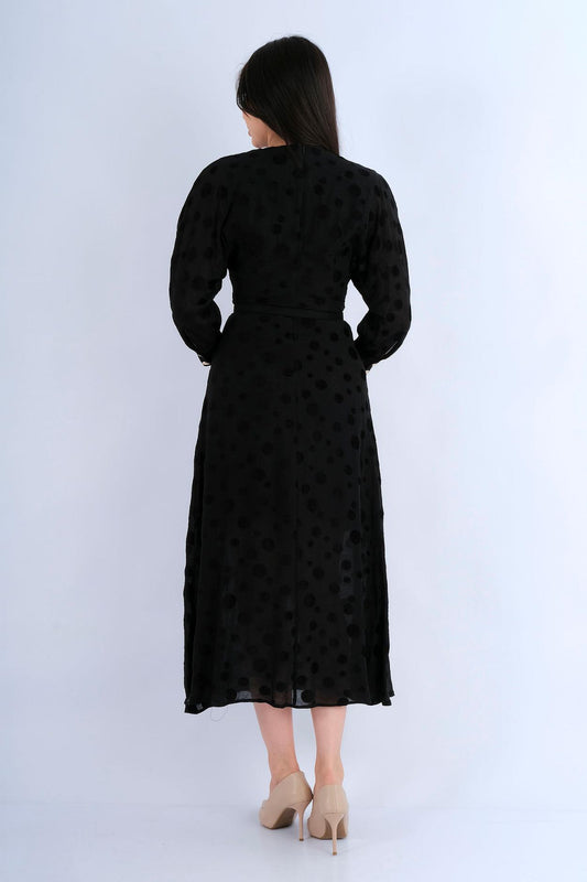 Robe blazer courte noire boutons dorés manches dentelle - vue avant