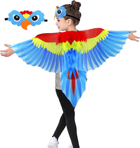 Bird-Costume-Parrot-Wings for Kids with Bird Headbands, Boys Girls Eagle Dress-Up Cape Halloween Party Favors Gifts