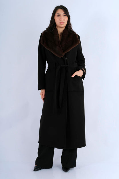 Manteau Col Fourrure Boutons Bijoux - vue face