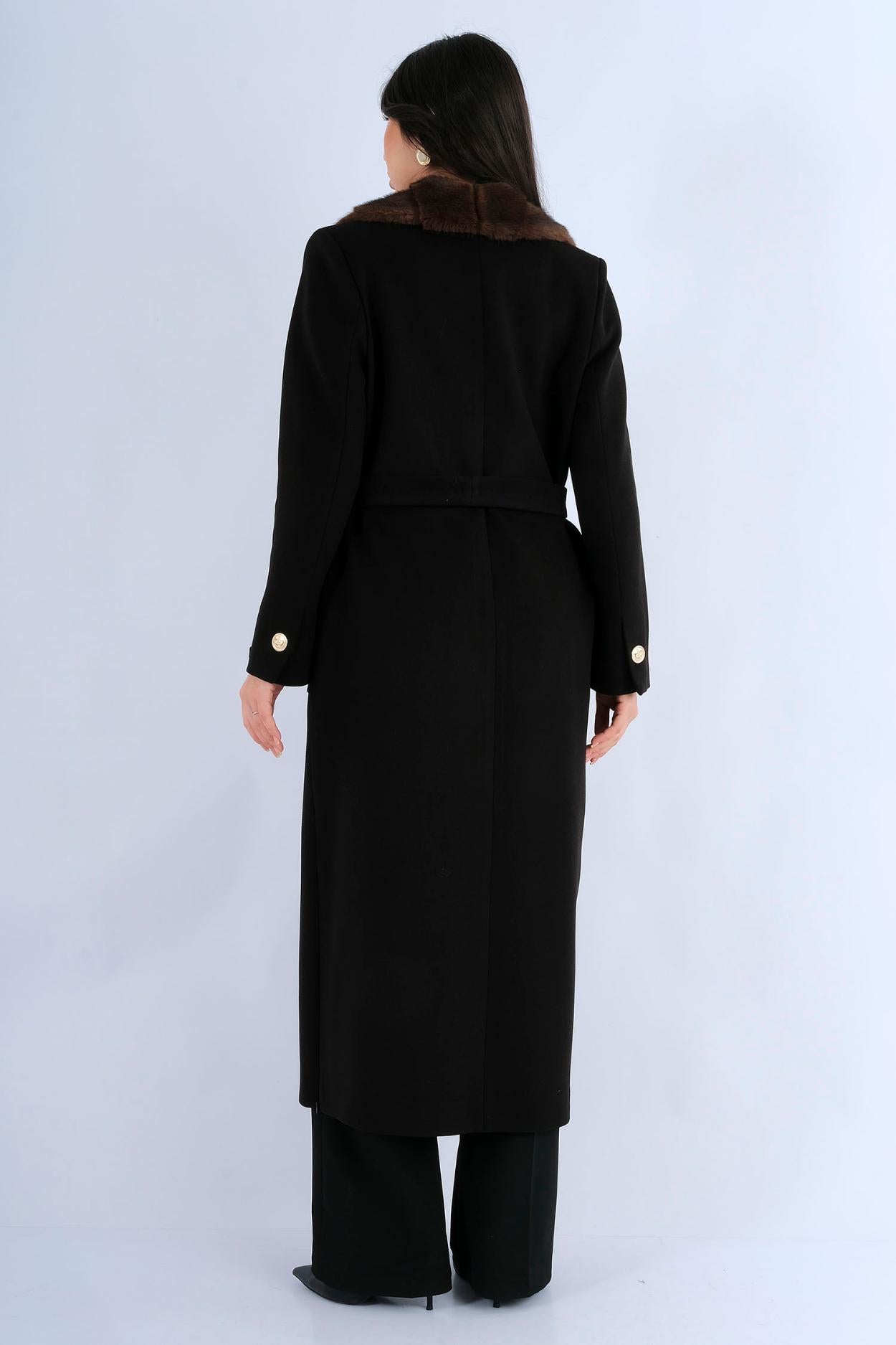 Manteau Col Fourrure Boutons Bijoux - vue dos