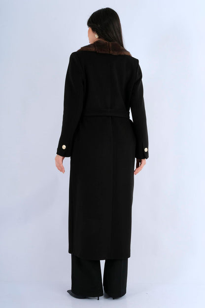 Manteau Col Fourrure Boutons Bijoux - vue dos