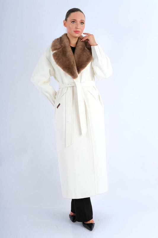 Manteau Col Fourrure Ceinturé - vue face