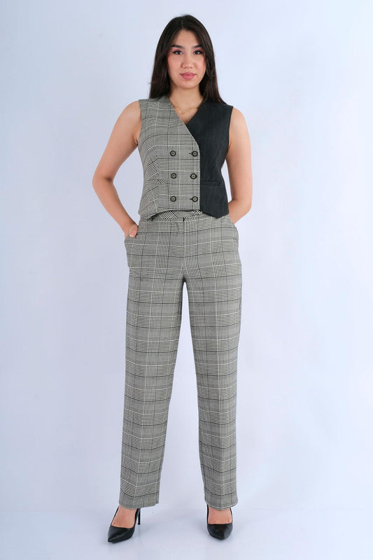 Pantalon Large Uni à Boutons Latéraux — vue de face
