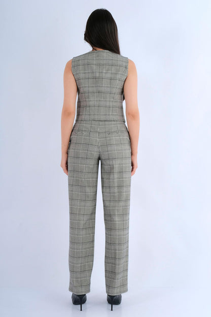 Pantalon Large Uni à Boutons Latéraux — vue de dos