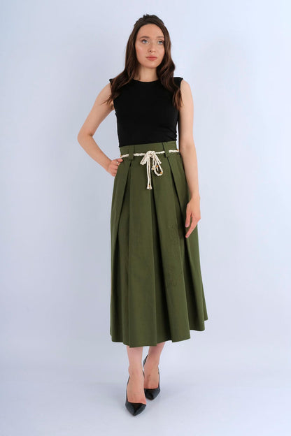 Jupe Midi Évasée Unie Taille Élastique — vue de face