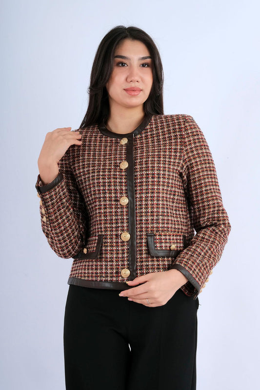 Veste Tweed Style Chanel Boutons Dorés — vue de face