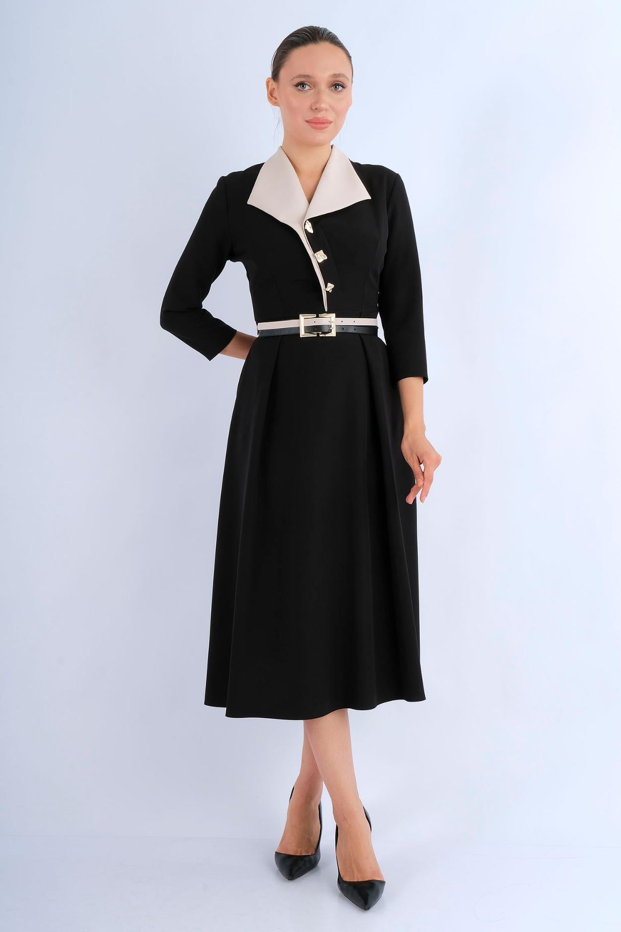 Robe midi évasée manches 3/4 - vue avant