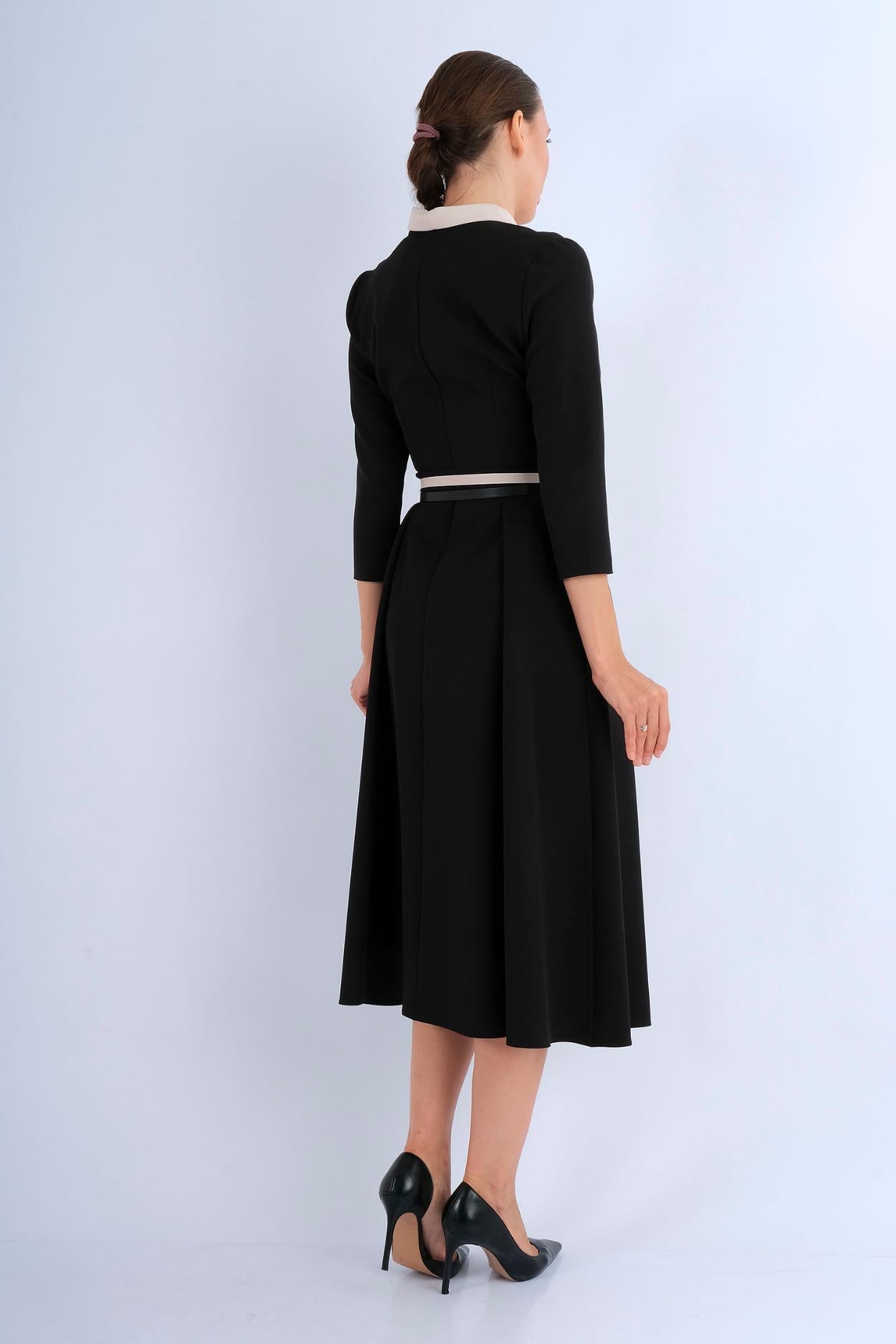 Robe midi évasée manches 3/4 - vue arrière