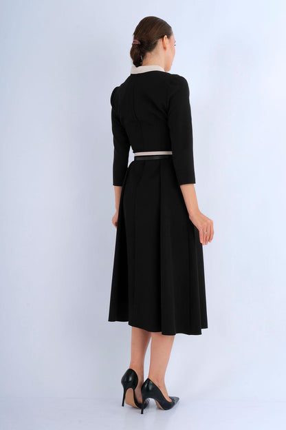 Robe midi évasée manches 3/4 - vue arrière