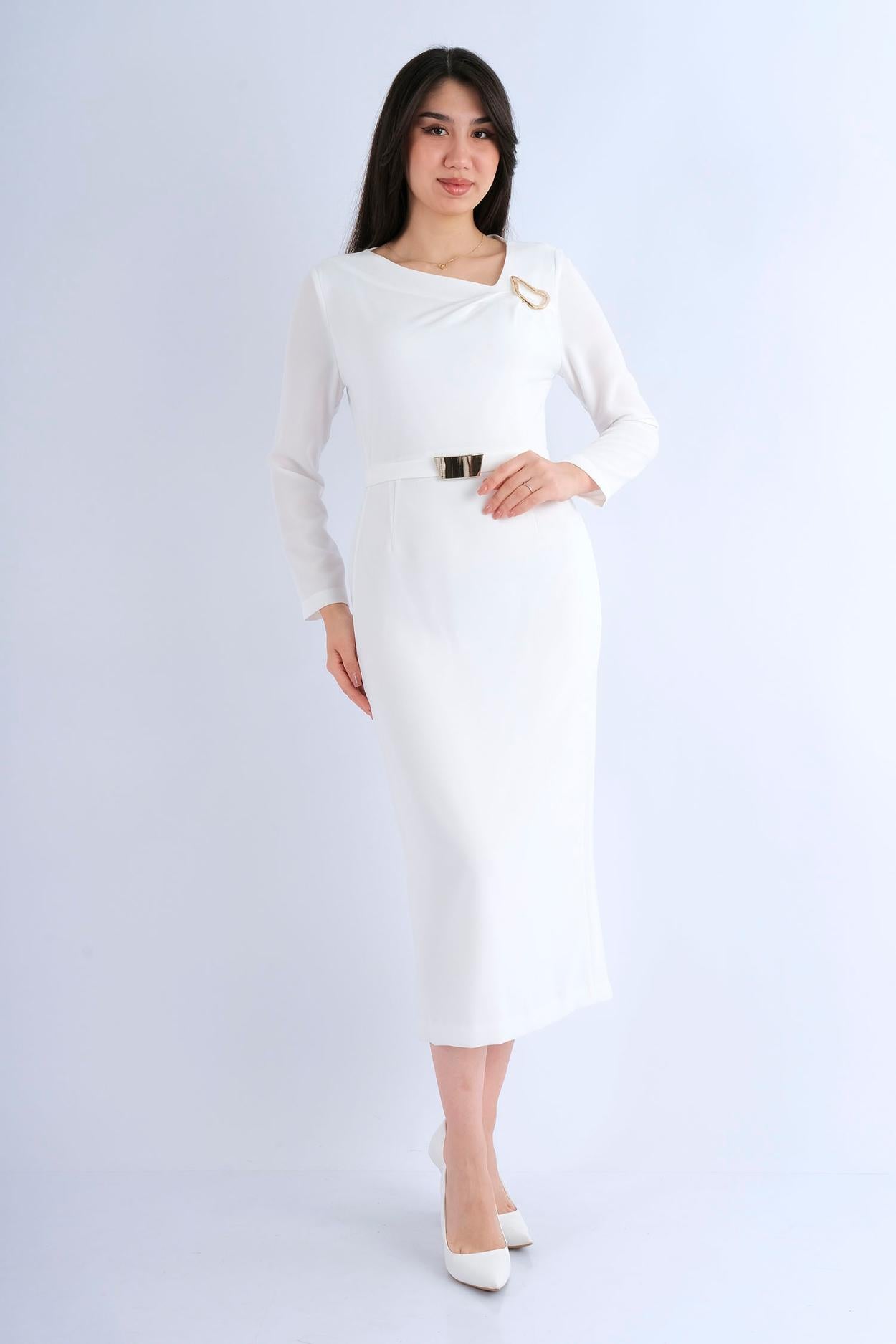 Robe de Soirée Blanche et Dorée - Vue avant