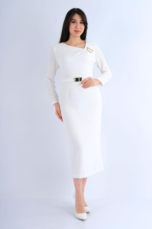 Robe de Soirée Blanche et Dorée - Vue avant