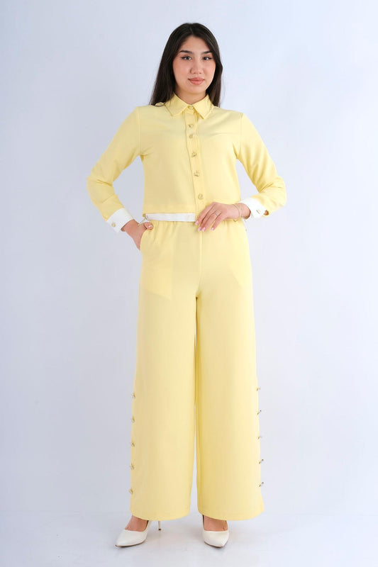 Pantalon Large Taille Élastique Uni — vue de face