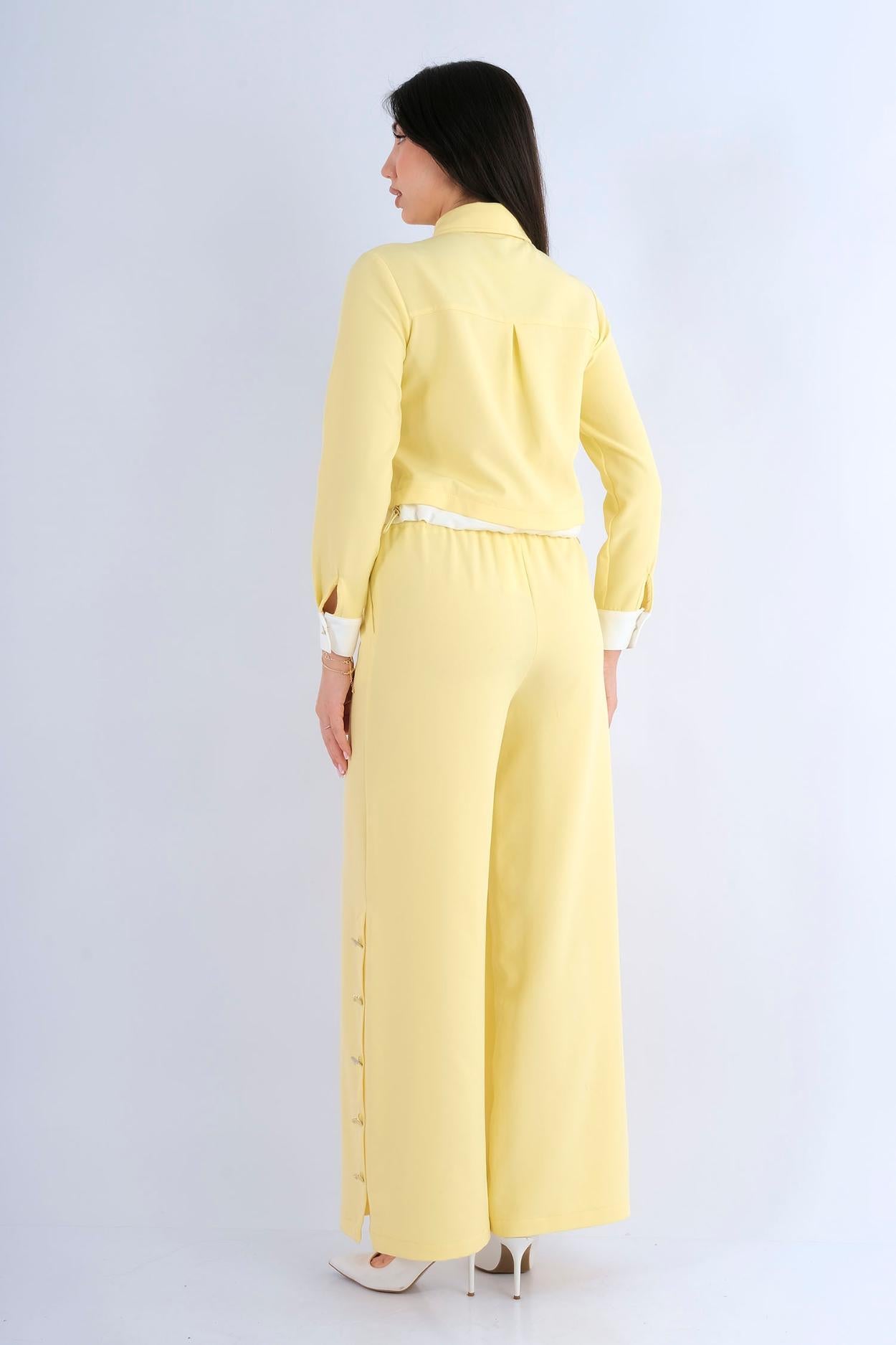 Pantalon Large Taille Élastique Uni — vue de dos