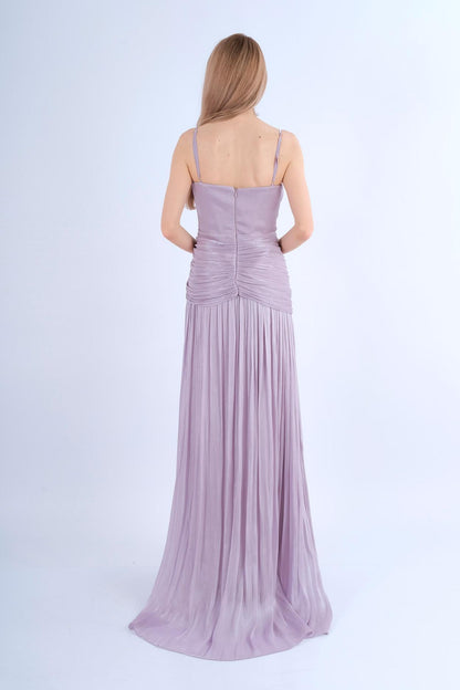 Robe longue bretelles fines col V croisé fleur jupe plissée - vue dos