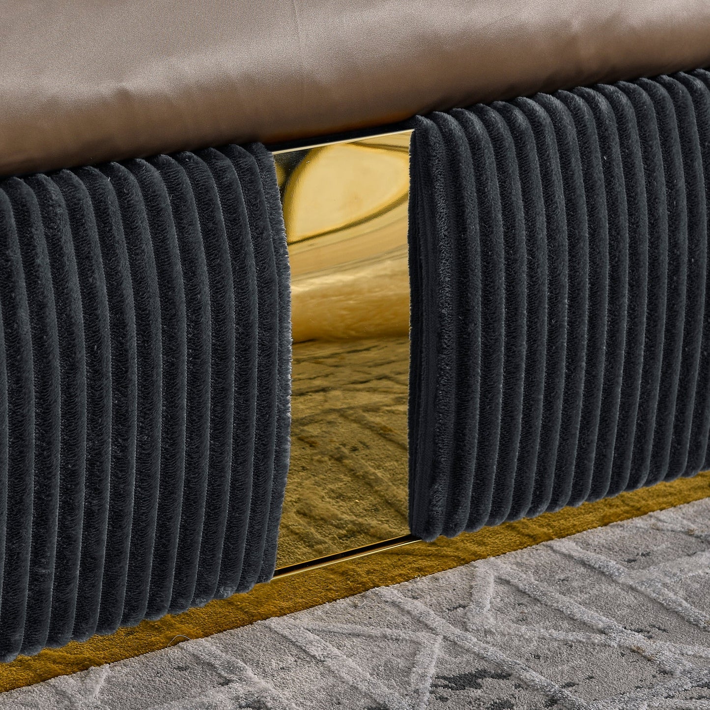 Corduroy Upholstered Bed Frame King Size 59.5" Tall  Headboard Queen Bed Frame Metal Decoration /No Box Spring Needed - MDIACI