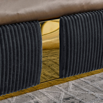 Corduroy Upholstered Bed Frame King Size 59.5" Tall  Headboard Queen Bed Frame Metal Decoration /No Box Spring Needed - MDIACI