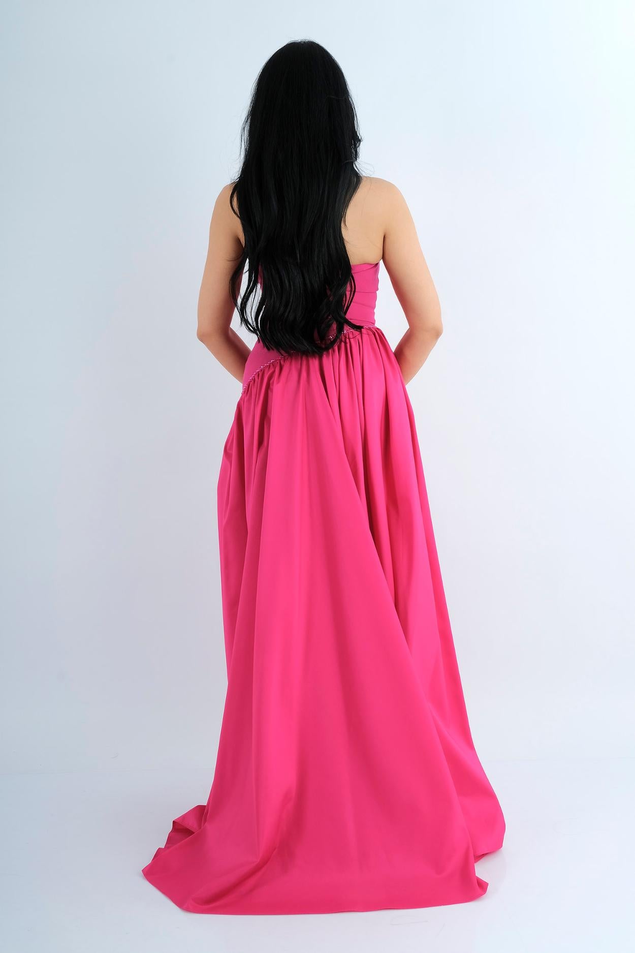 Robe midi verte col montant ceinture - vue dos