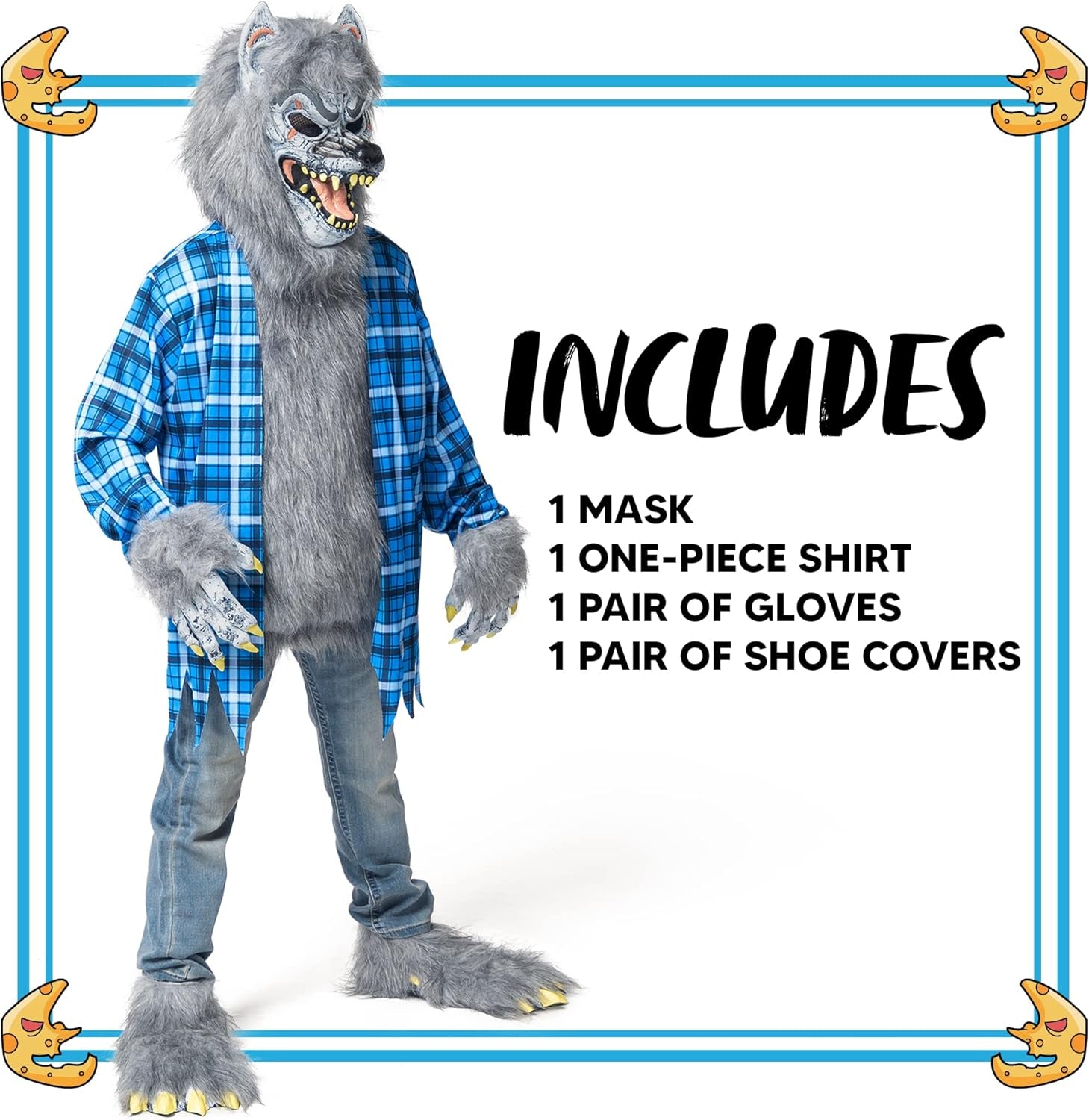 Boy Howling Werewolf Deluxe Costume with Mask, Werewolf Claws Gloves, Boot Covers, Wolf Costume Kids