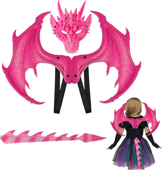 Dragon Kids Halloween Dragon Set 3PCS Face Covers Tail Cosplay Costume Photo Props Red