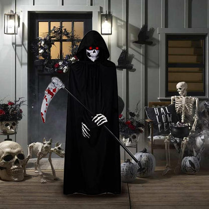 Scary Costumes,Grim Reaper Costume 5Pcs/Set for Kid-Small Glowing Eyes Cosplay Outfits for Kids Black Scary Halloween