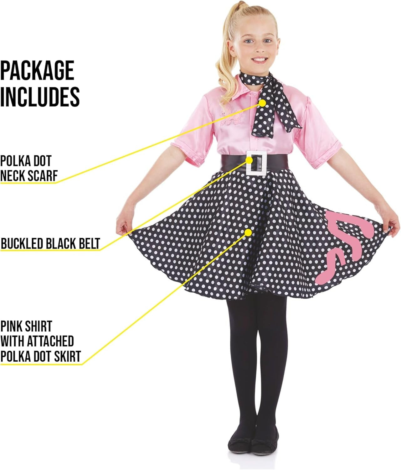 1950S Sock Hop Costume for Girls Pink Poodle Skirt Dress Halloween Book Character Costume