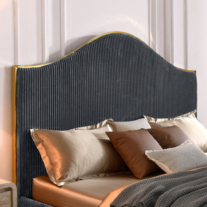 Corduroy Upholstered Bed Frame King Size 59.5" Tall  Headboard Queen Bed Frame Metal Decoration /No Box Spring Needed - MDIACI