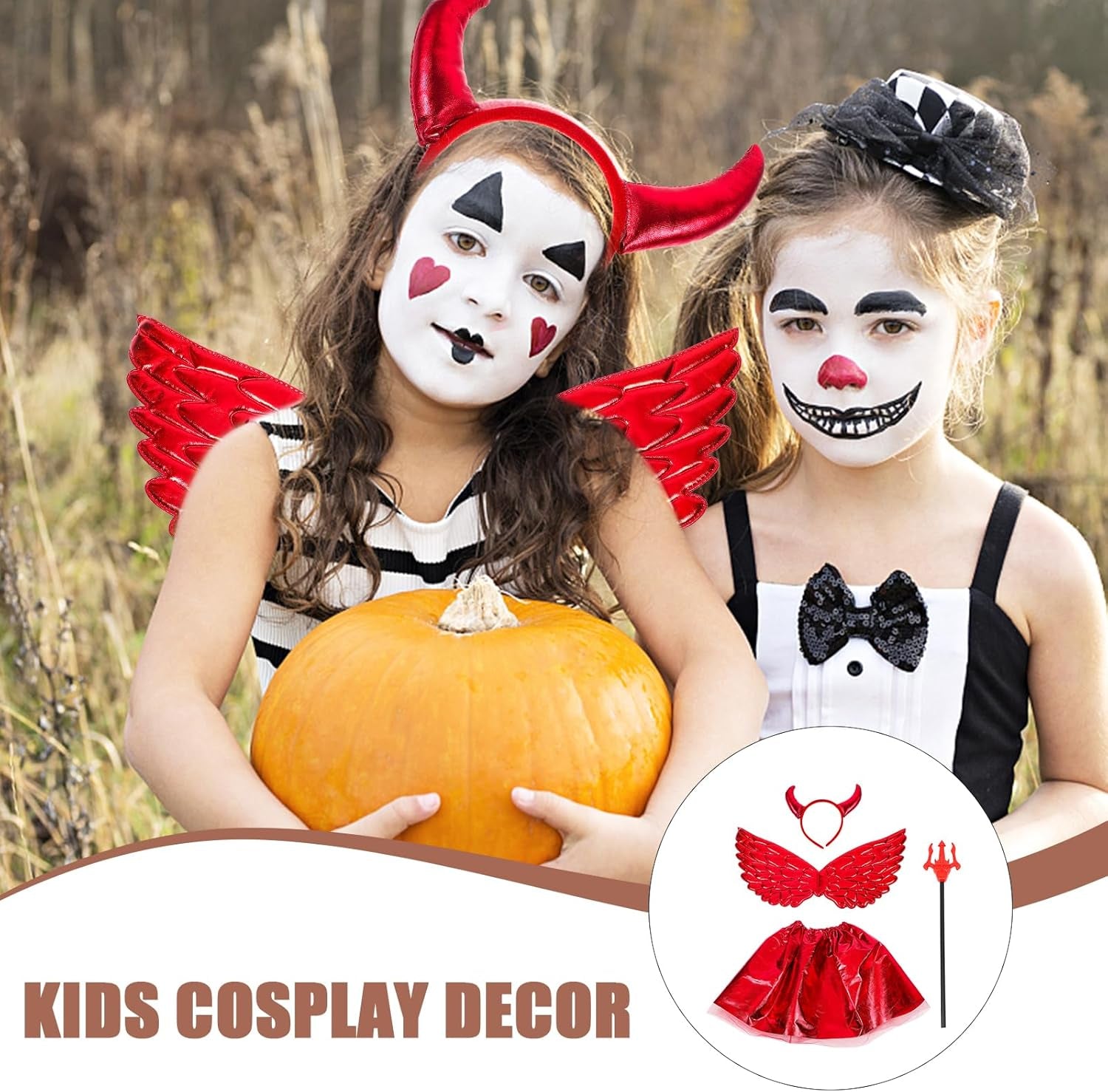 4Pcs 1 Set Halloween Costume Includes Skirt Wings Headband and Fork for Kids Perfect for Halloween Parties And