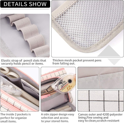 Big Capacity Pencil Case Pouch Pen Case Simple Stationery Bag School College Office Organizer for Teens Girls Adults Student, Plaid White, 8.4 X 4.5 X 1.4 Inches, Simple,Travel