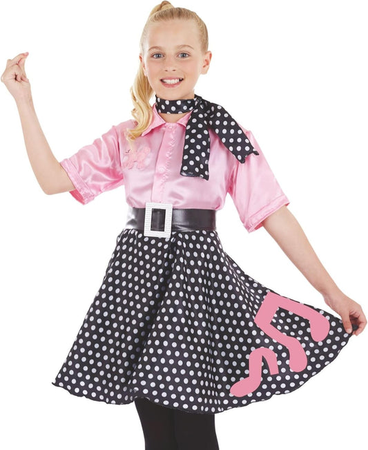 1950S Sock Hop Costume for Girls Pink Poodle Skirt Dress Halloween Book Character Costume