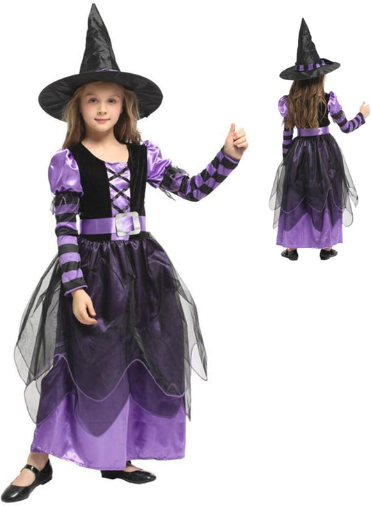 Witch Costume for Girls Halloween Costumes with Hat and Belt Kids Witch Dresses for Cosplay Stage Performance Costume XXL