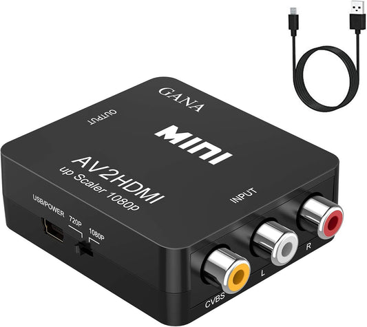 RCA to HDMI, 1080P Mini RCA Composite CVBS AV to HDMI Video Audio Converter Adapter Supporting PAL/NTSC with USB Charge Cable for PC Laptop Xbox PS4 PS3 TV STB VHS VCR Camera DVD