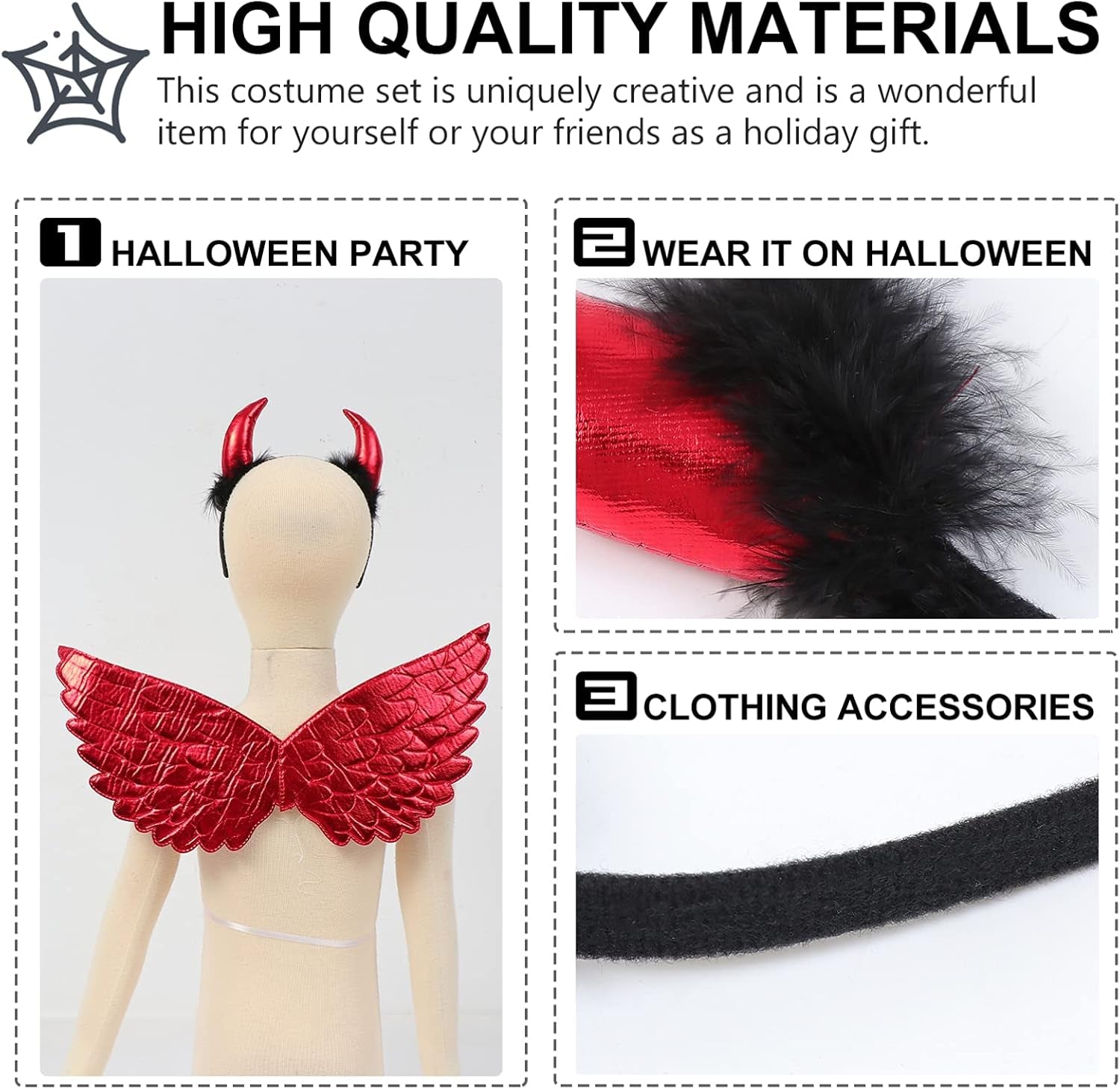 4Pcs 1 Set Halloween Costume Includes Skirt Wings Headband and Fork for Kids Perfect for Halloween Parties And