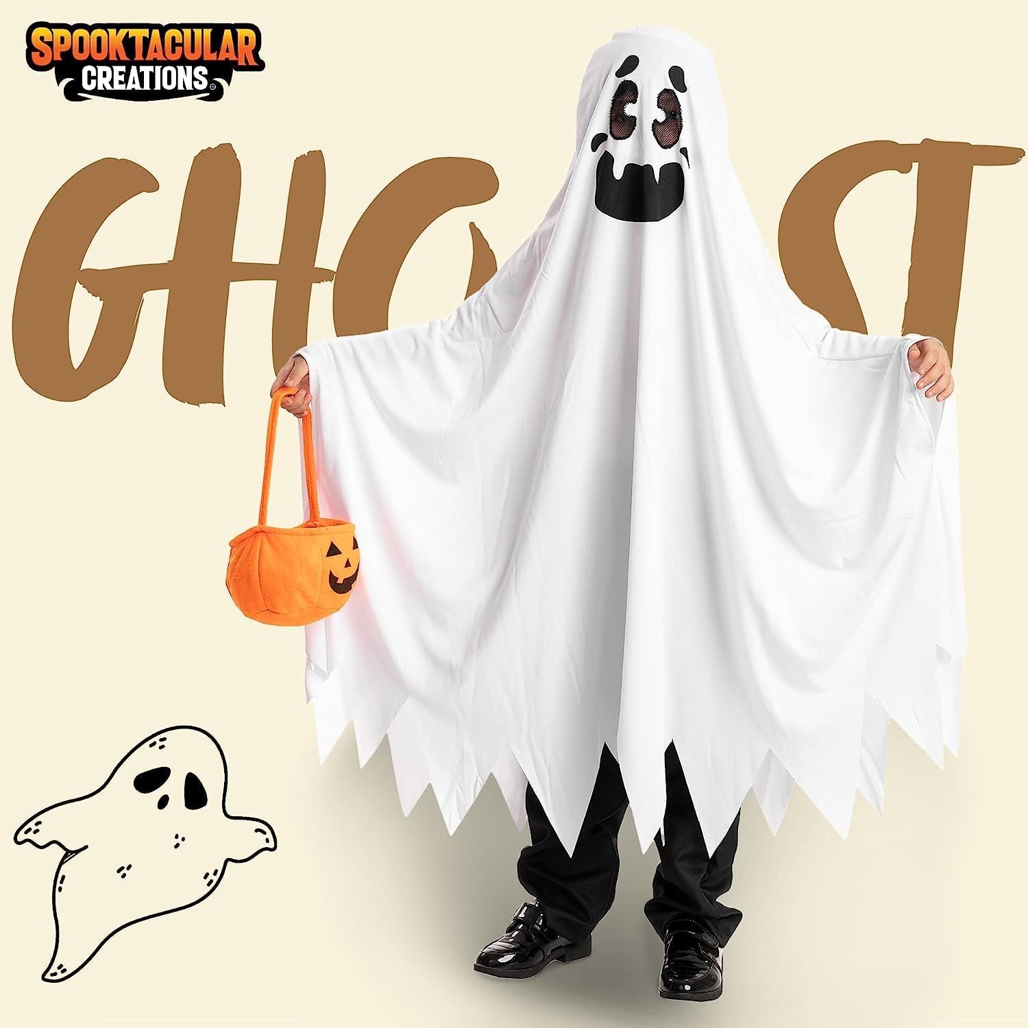Ghost Boo and Friendly Costume for Child Halloween Spooky Trick-Or-Treating