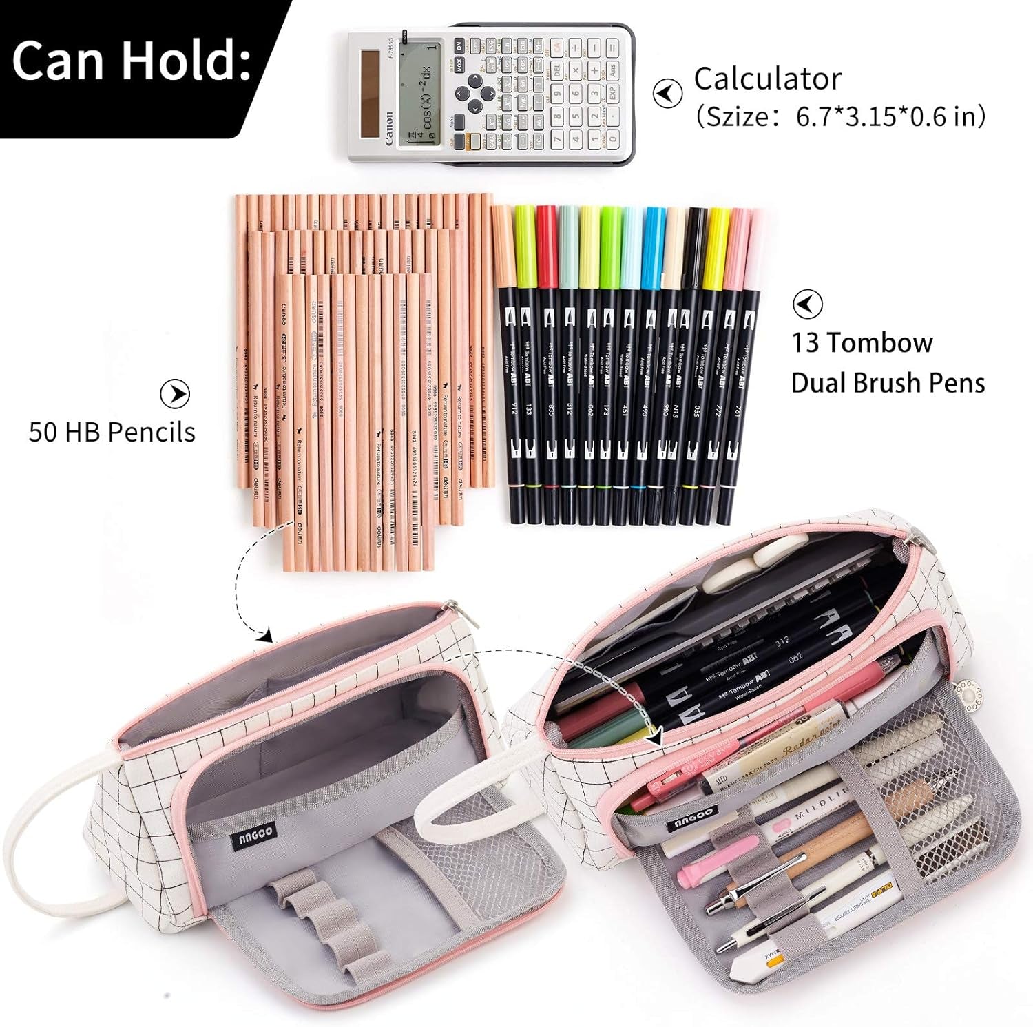 Big Capacity Pencil Case Pouch Pen Case Simple Stationery Bag School College Office Organizer for Teens Girls Adults Student, Plaid White, 8.4 X 4.5 X 1.4 Inches, Simple,Travel