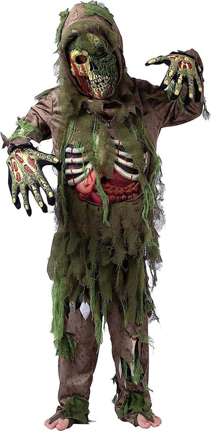 Swamp Deluxe Skeleton Living Dead Zombie Costume for Halloween Kids Monster Role-Playing