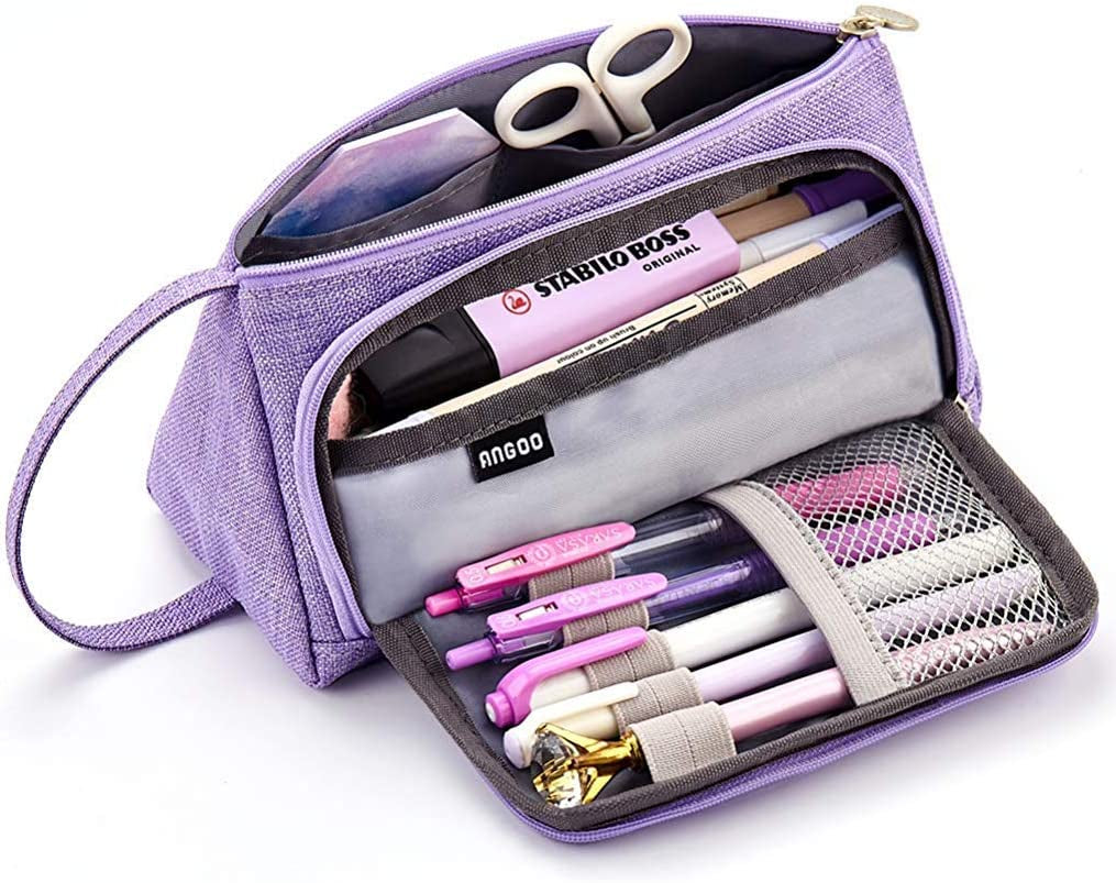 Big Capacity Pencil Case Pouch Pen Case Simple Stationery Bag School College Office Organizer for Teens Girls Adults Student, Plaid White, 8.4 X 4.5 X 1.4 Inches, Simple,Travel