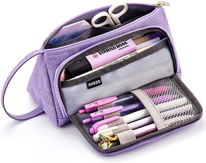 Big Capacity Pencil Case Pouch Pen Case Simple Stationery Bag School College Office Organizer for Teens Girls Adults Student, Plaid White, 8.4 X 4.5 X 1.4 Inches, Simple,Travel