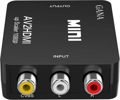 RCA to HDMI, 1080P Mini RCA Composite CVBS AV to HDMI Video Audio Converter Adapter Supporting PAL/NTSC with USB Charge Cable for PC Laptop Xbox PS4 PS3 TV STB VHS VCR Camera DVD