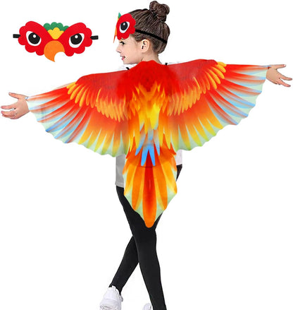 Bird-Costume-Parrot-Wings for Kids with Bird Headbands, Boys Girls Eagle Dress-Up Cape Halloween Party Favors Gifts