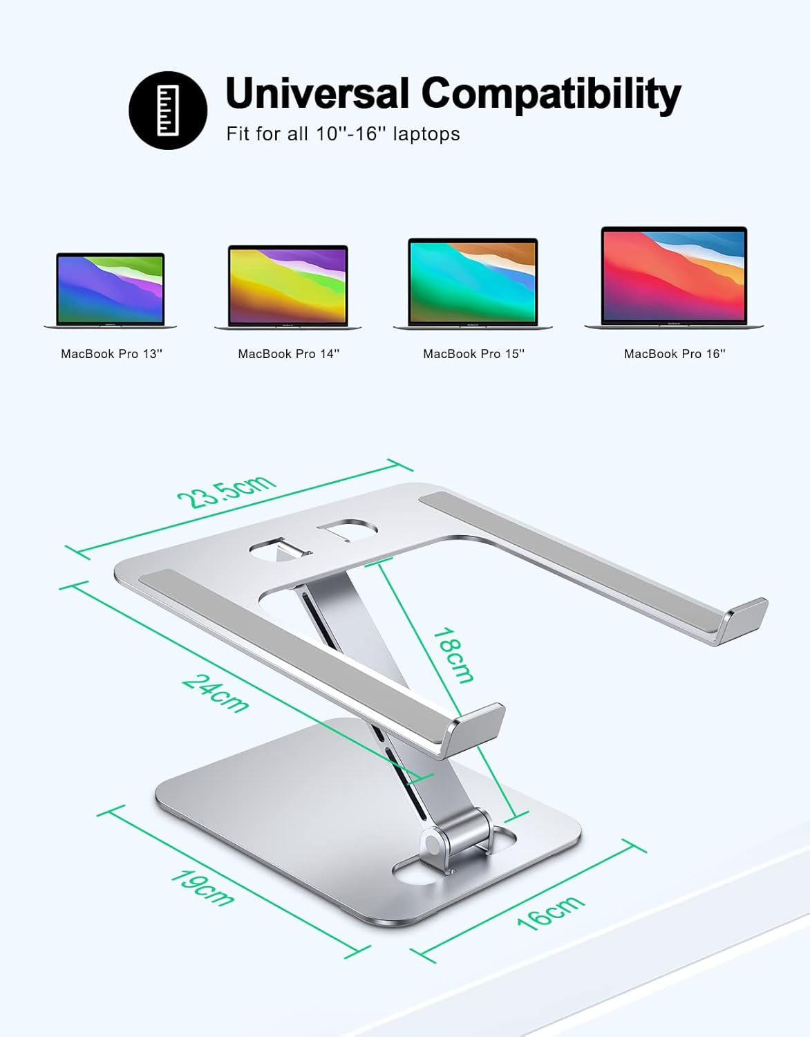 Laptop Stand for Desk, Ergonomic Adjustable Foldable Computer Stand with Heat-Vent, Aluminium Alloy Laptop Riser Compatible with Macbook Air, Pro, Dell XPS, Samsung, 10”-16"