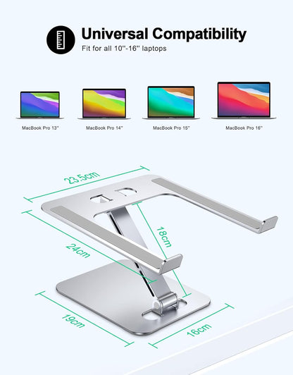 Laptop Stand for Desk, Ergonomic Adjustable Foldable Computer Stand with Heat-Vent, Aluminium Alloy Laptop Riser Compatible with Macbook Air, Pro, Dell XPS, Samsung, 10”-16"