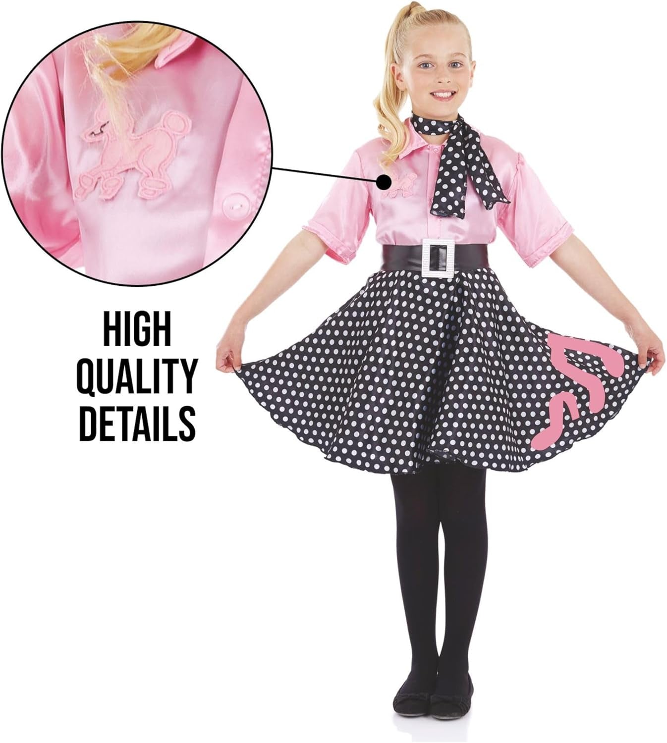 1950S Sock Hop Costume for Girls Pink Poodle Skirt Dress Halloween Book Character Costume