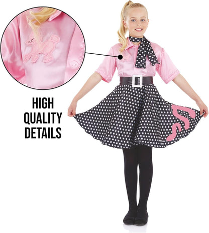 1950S Sock Hop Costume for Girls Pink Poodle Skirt Dress Halloween Book Character Costume