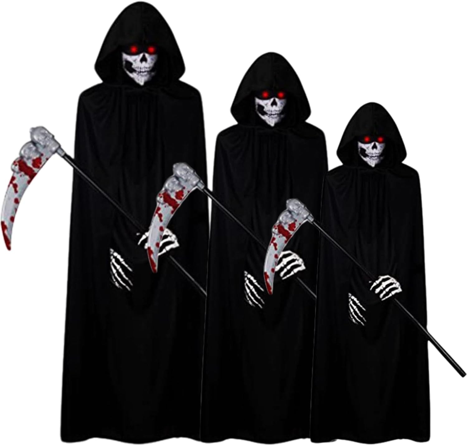 Scary Costumes,Grim Reaper Costume 5Pcs/Set for Kid-Small Glowing Eyes Cosplay Outfits for Kids Black Scary Halloween