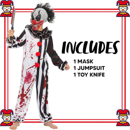 Halloween Boy Bleeding Killer Clown Costume, Horror Slasher Clown Costume