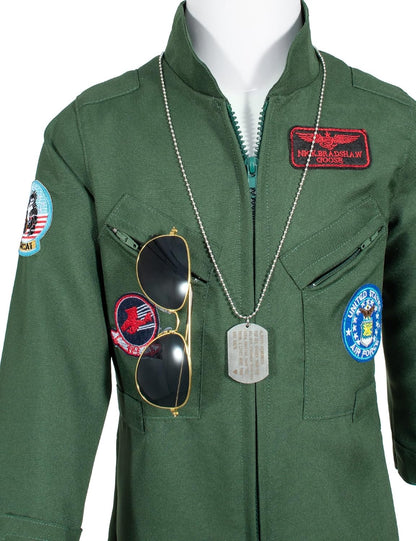 Kids Fighter Pilot Costume - Air Force Flight Suit Roleplay Dress up with Aviator Accessories for Girls Boys